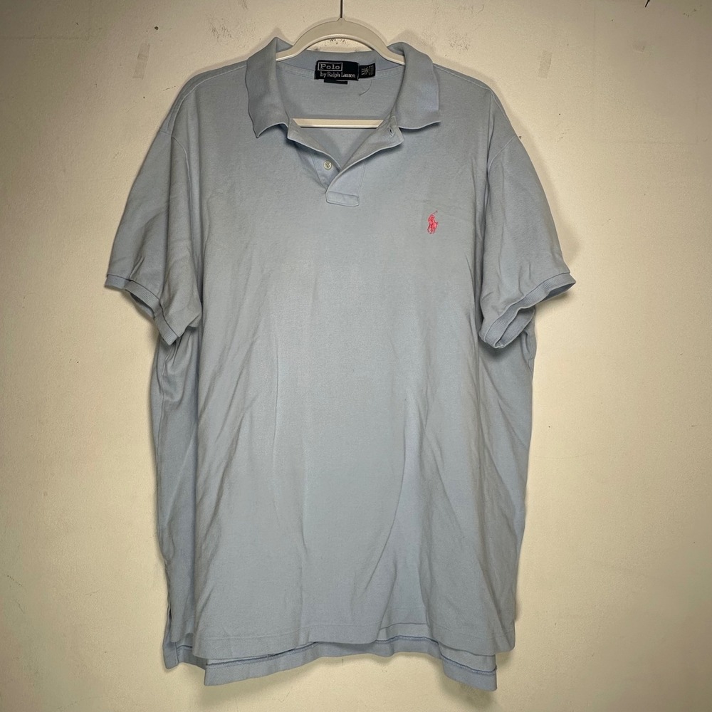 Polo Ralph Lauren Mens XXL Custom Fit Light Blue Short Sleeve Polo Pink Pony